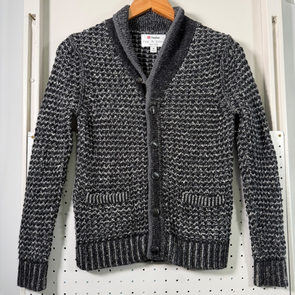 Rag & Bone Neiman Marcus Target Shawl Collar Cardigan Black White Wool Blend M